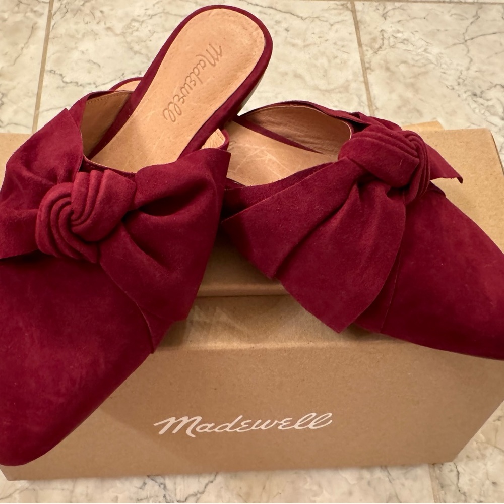 Burgundy Suede Bow Mules
